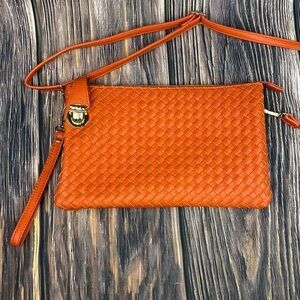 Orange Basket Weave Crossbody / Clutch Bag